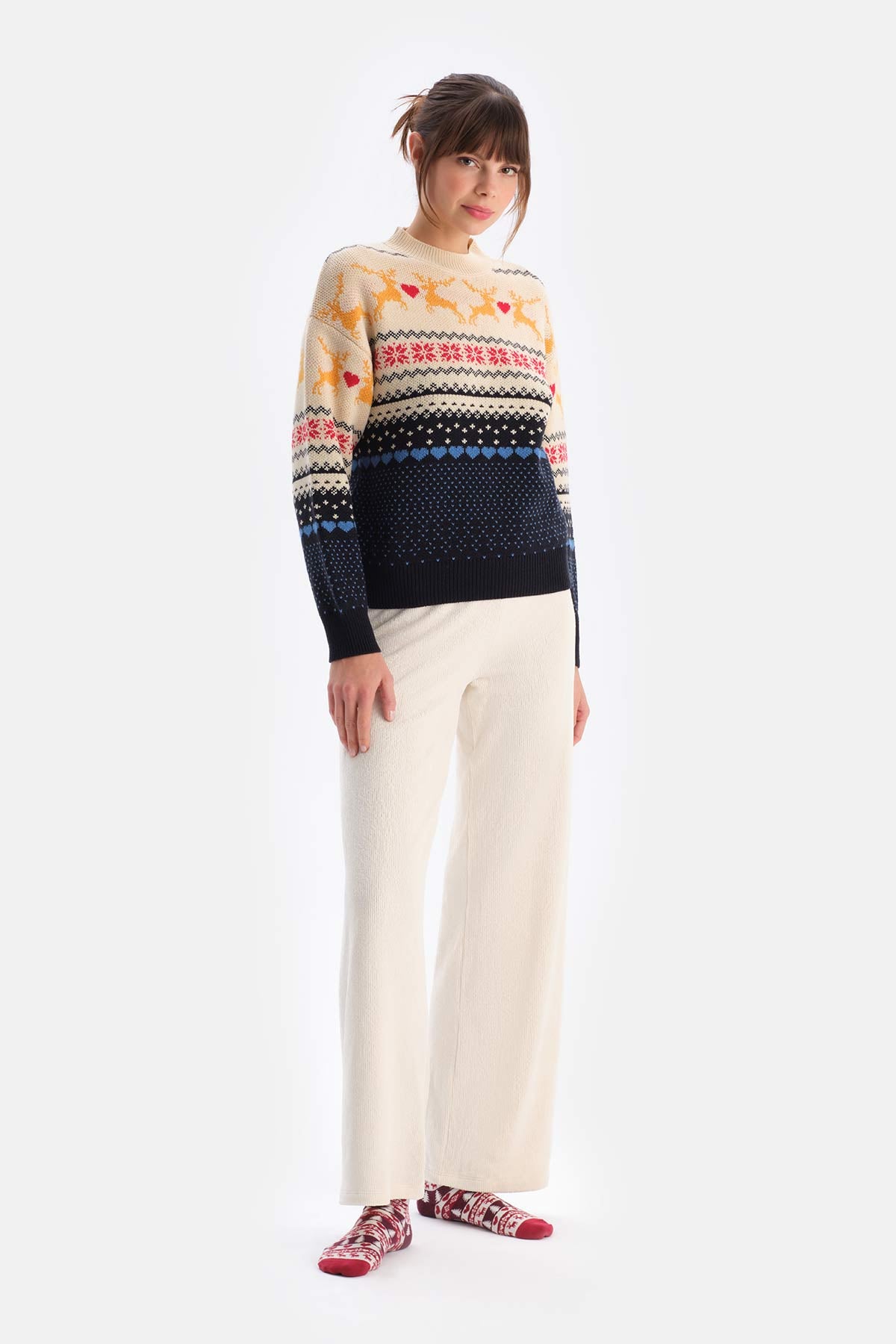 Ecru LABEL DETAILED WIDE LEG VELVET PANTS