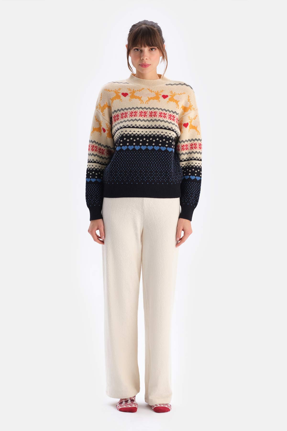 Ecru LABEL DETAILED WIDE LEG VELVET PANTS