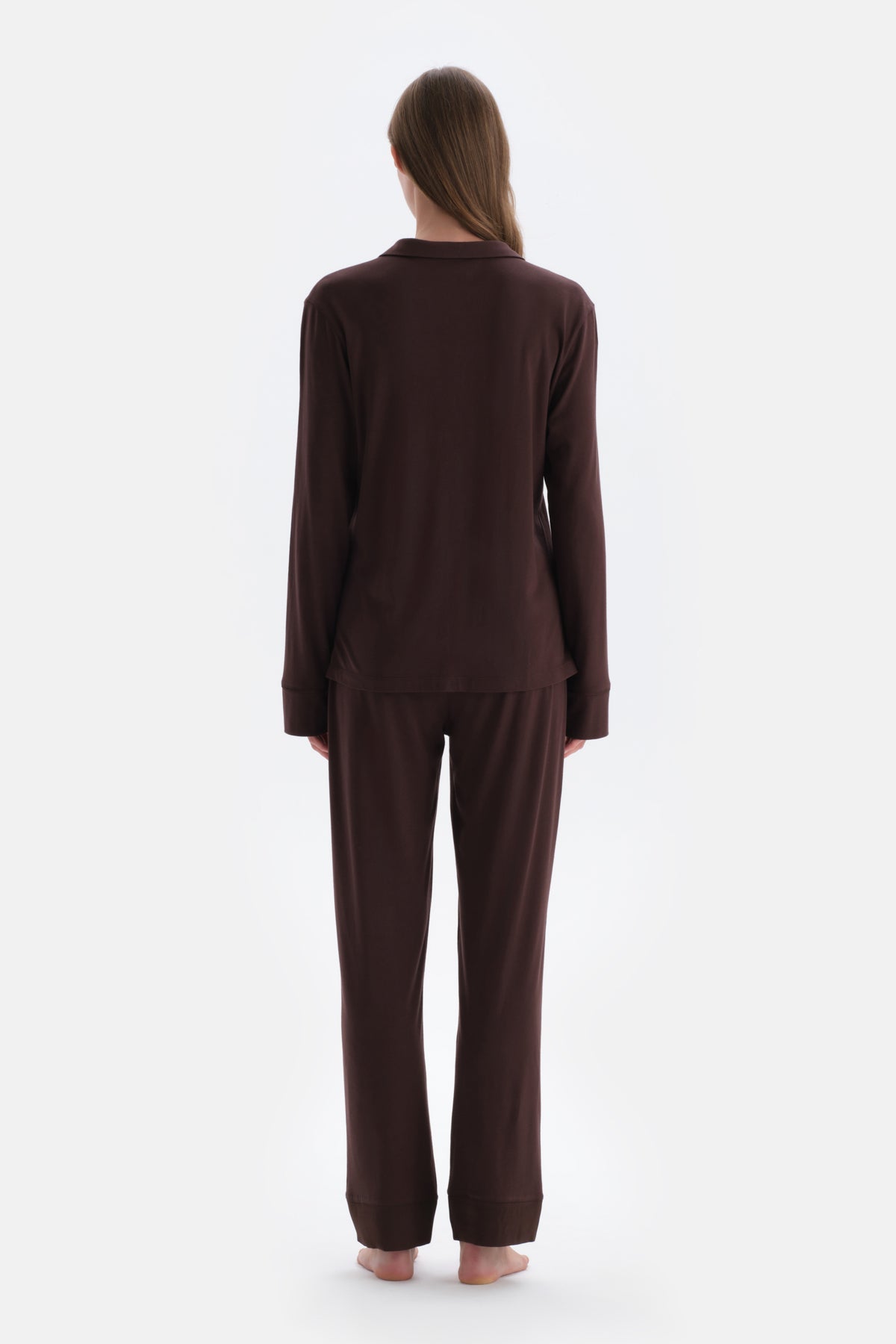 Dark Brown SATIN LEG DETAILED SHIRT PANTS PAJAMAS SUIT