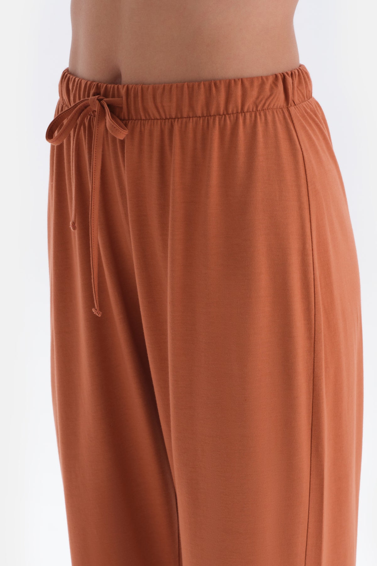 Kiremit Kayık Yaka Uzun Kollu Tişört Pantolon Pijama Takımı