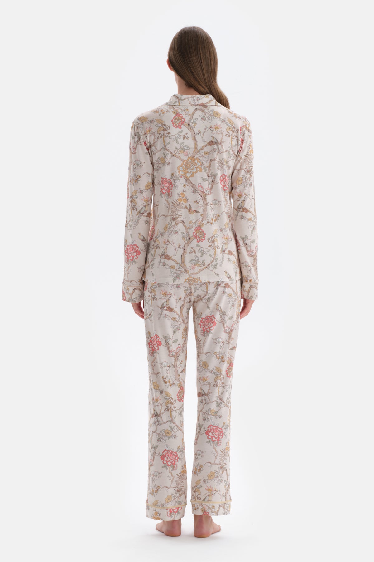 Ecru SIZE PRINTED SHIRT PANTS PAJAMAS SUIT