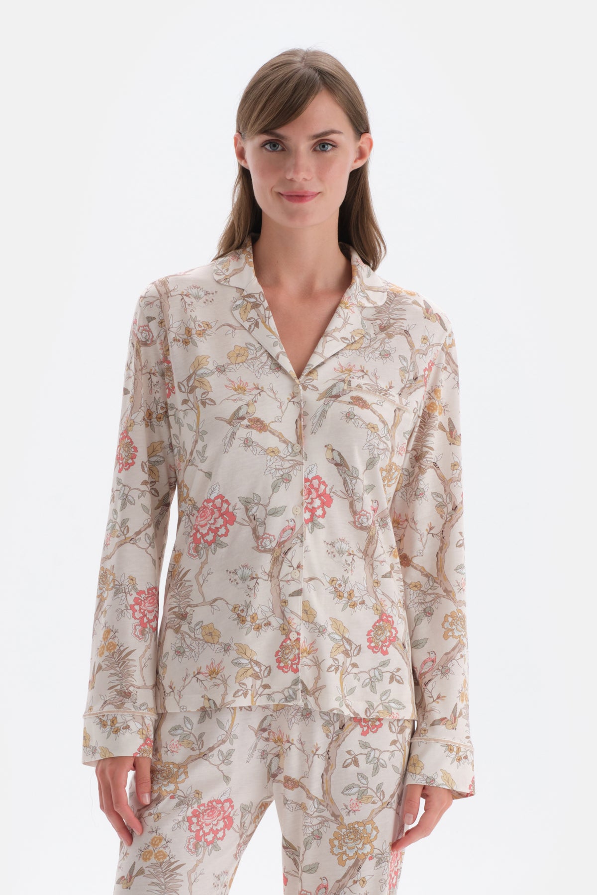 Ecru SIZE PRINTED SHIRT PANTS PAJAMAS SUIT