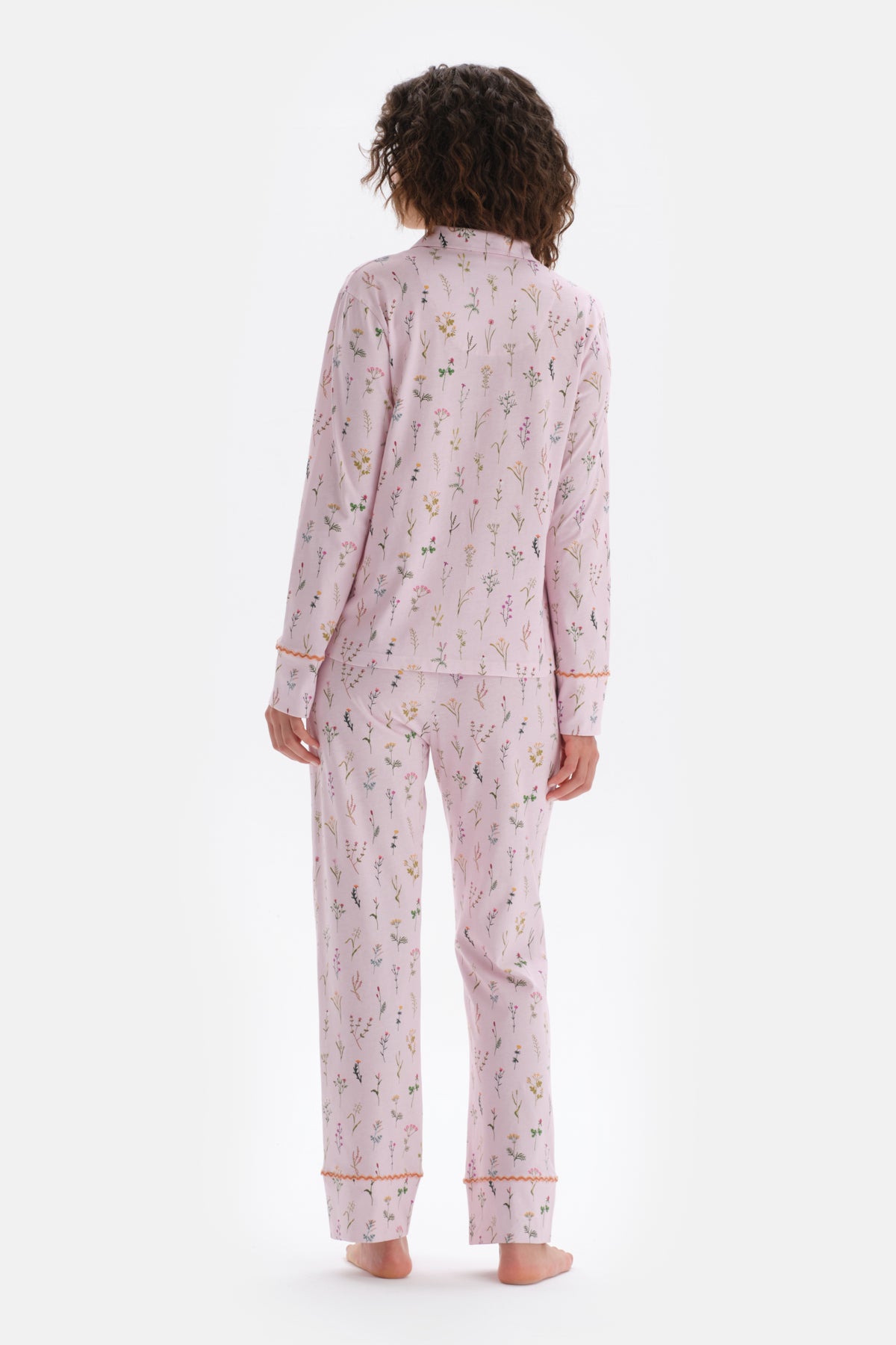 Light Pink TINY FLOWER PRINTED SHIRT PANTS PAJAMAS SUIT