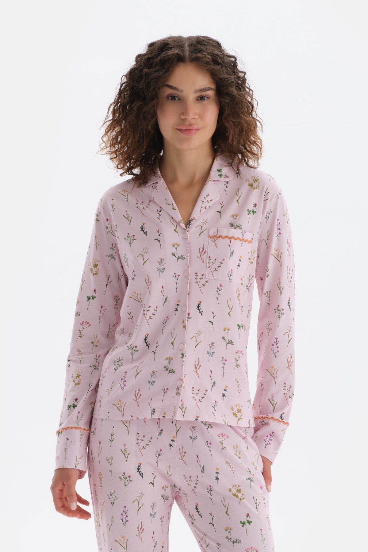 Light Pink TINY FLOWER PRINTED SHIRT PANTS PAJAMAS SUIT