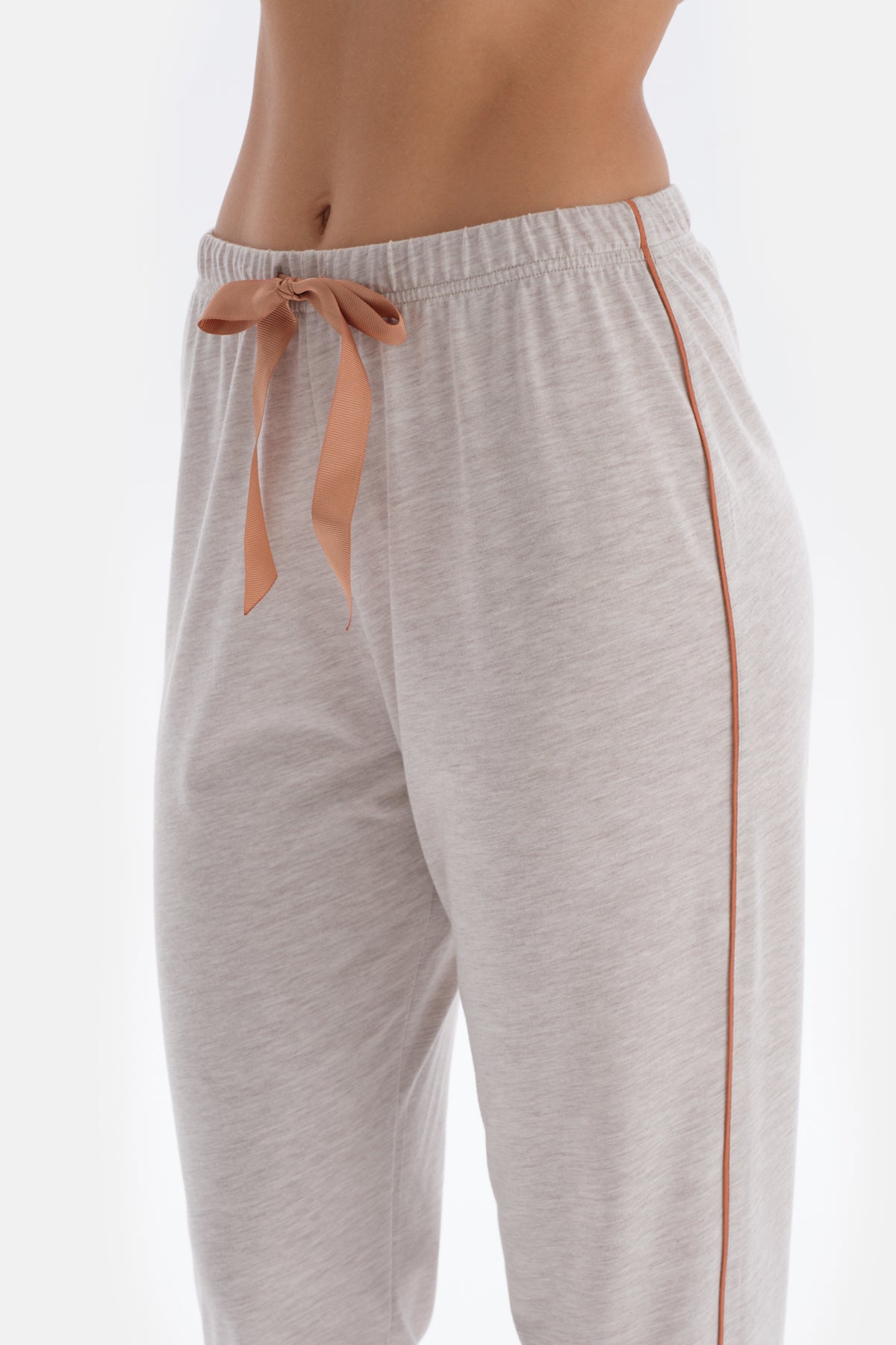 Ecru Melange SLOGAN PRINTED T-SHIRT PANTS PAJAMA SUIT