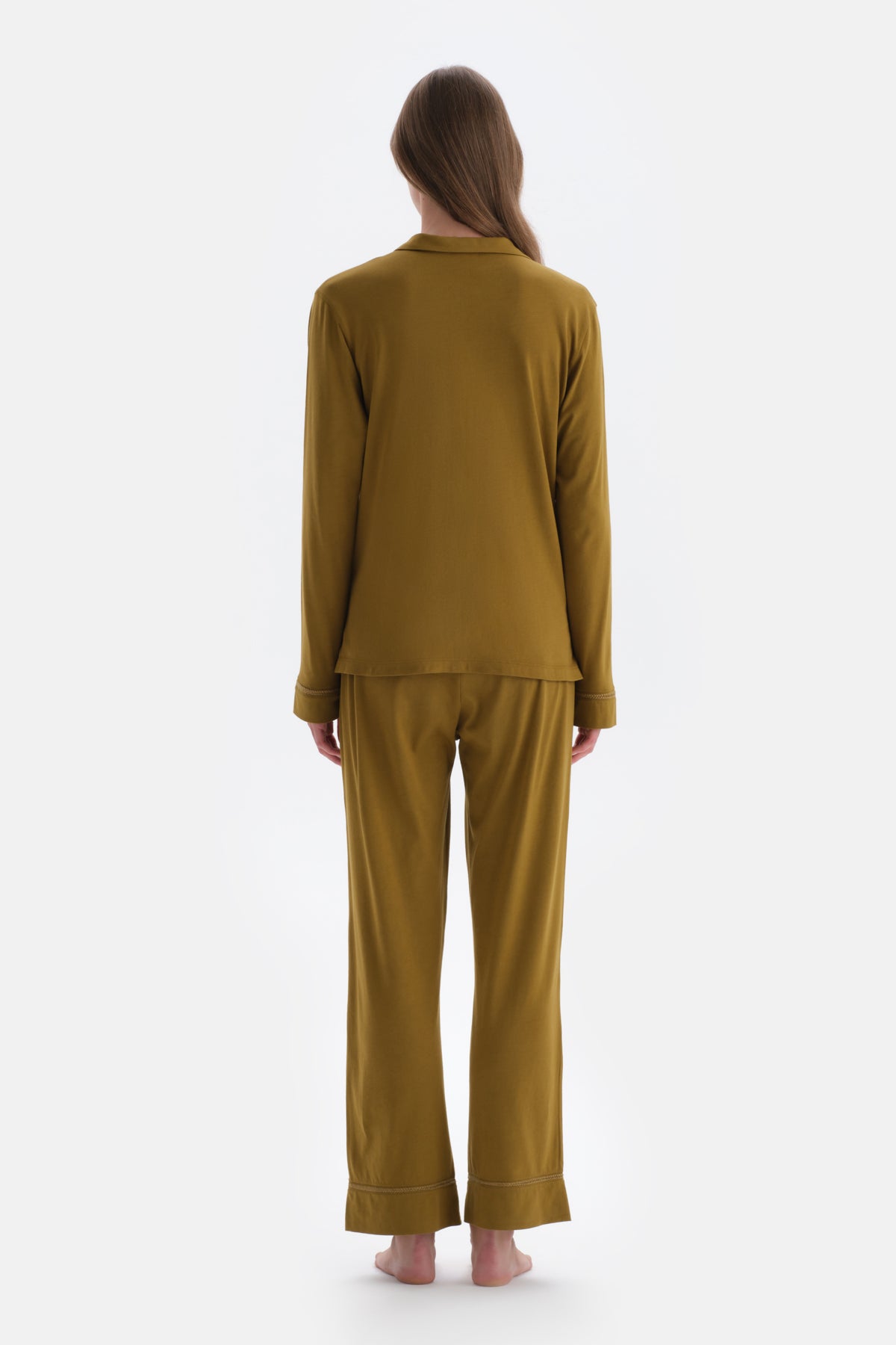 Yeşil Basıc Gömlek Pantolon Pijama Takımı