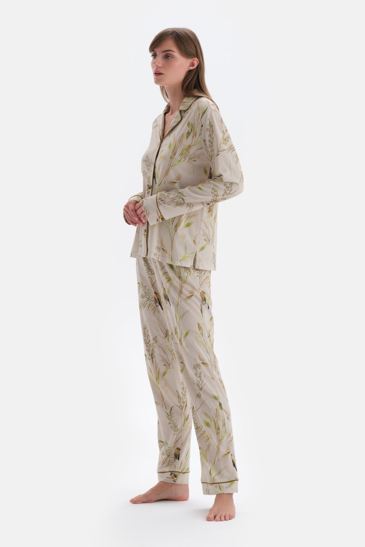 Ecru SIZE PRINTED SHIRT PANTS PAJAMAS SET