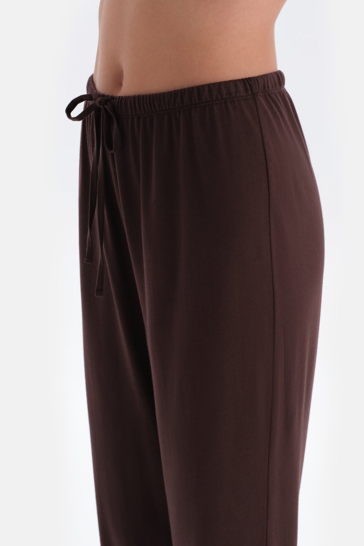 Dark Brown LACE DETAILED ATHLETTE PANTS PAJAMAS SUIT