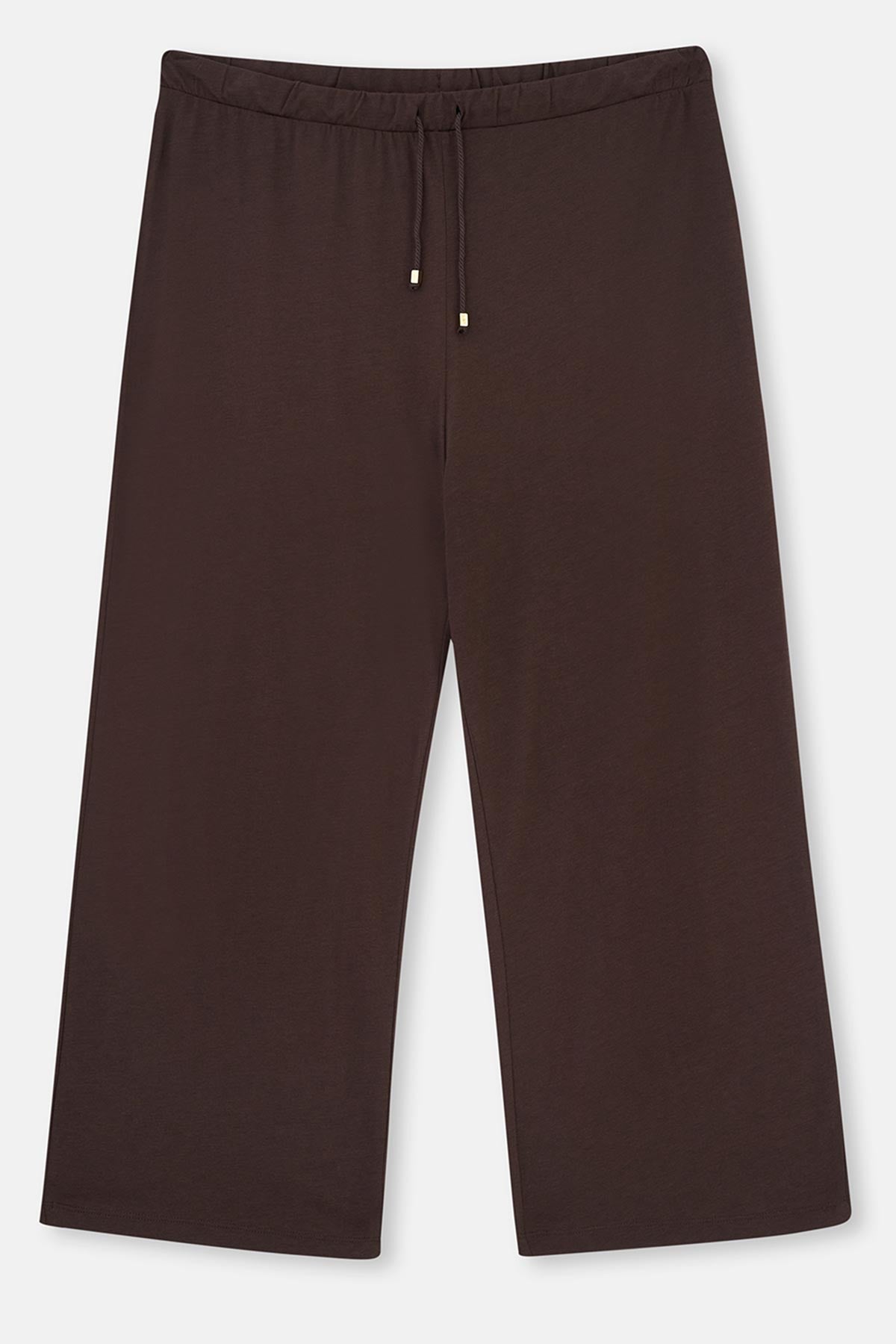 Koyu Kahve Kayık Yaka Basıc Tişört Pantolon Pijama Takımı