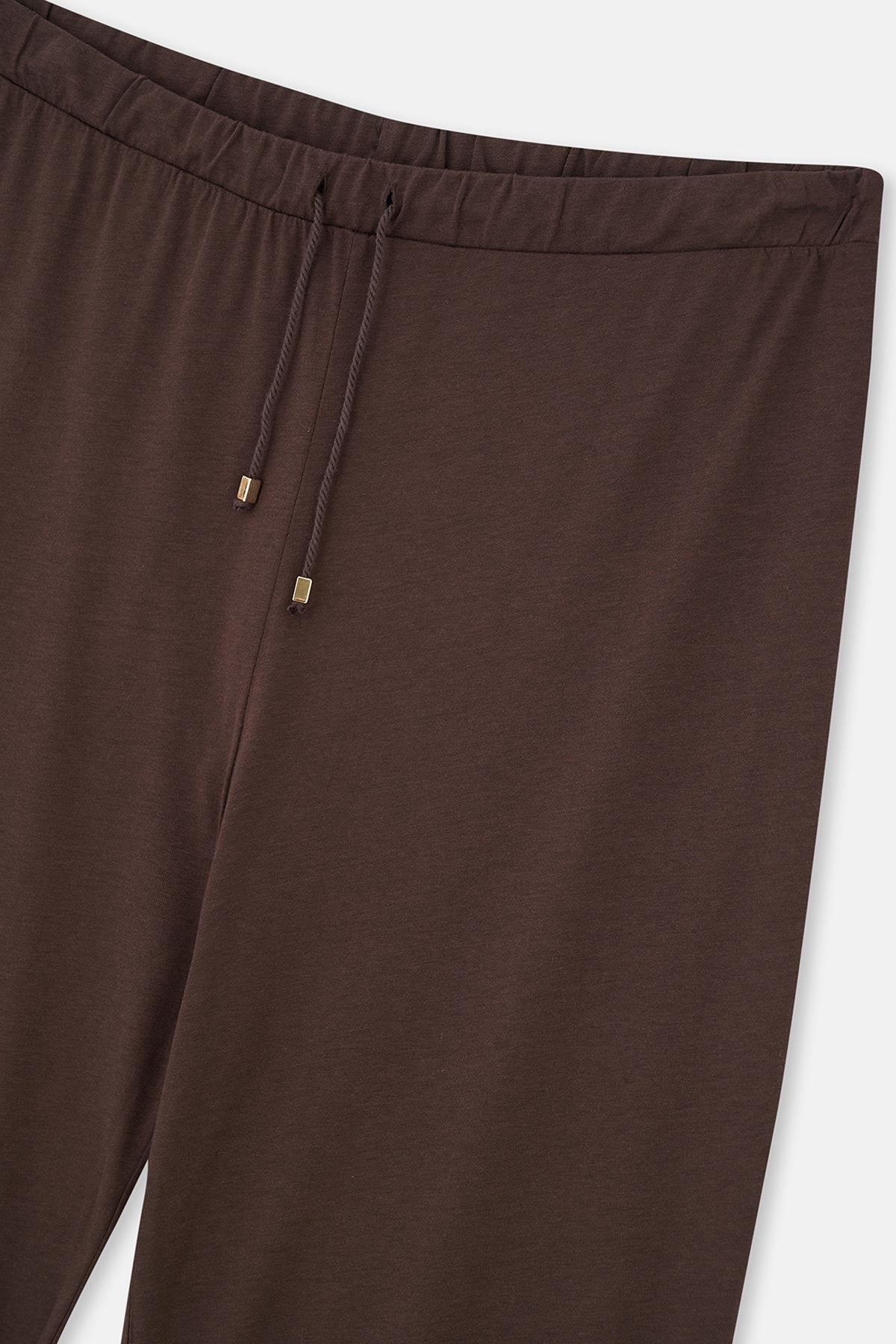 Koyu Kahve Kayık Yaka Basıc Tişört Pantolon Pijama Takımı