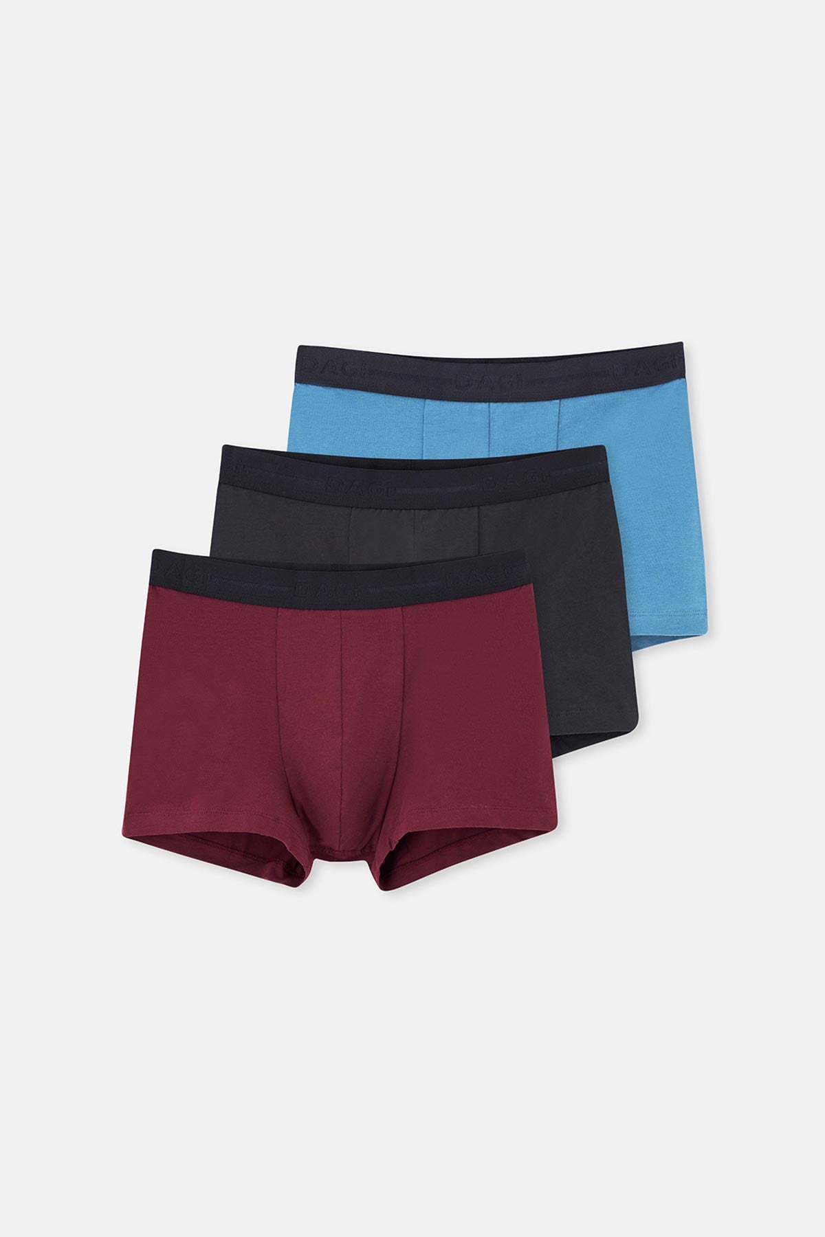 Light Blue-Maroon-Black 5210 3-PACK PLAIN COTTON BOXER