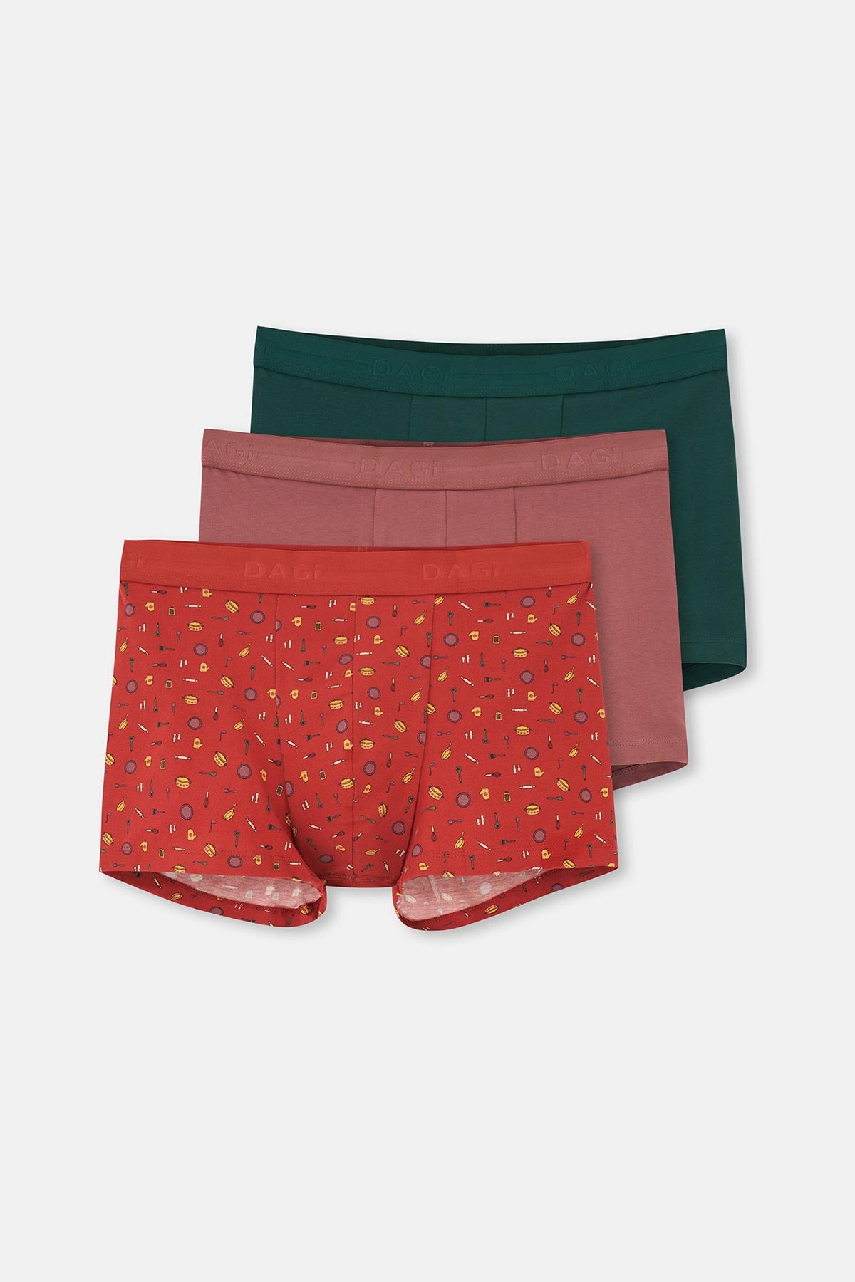 Rose Dust-Terracotta-Dark Green 5210 3-PACK PATTERNED COTTON BOXER