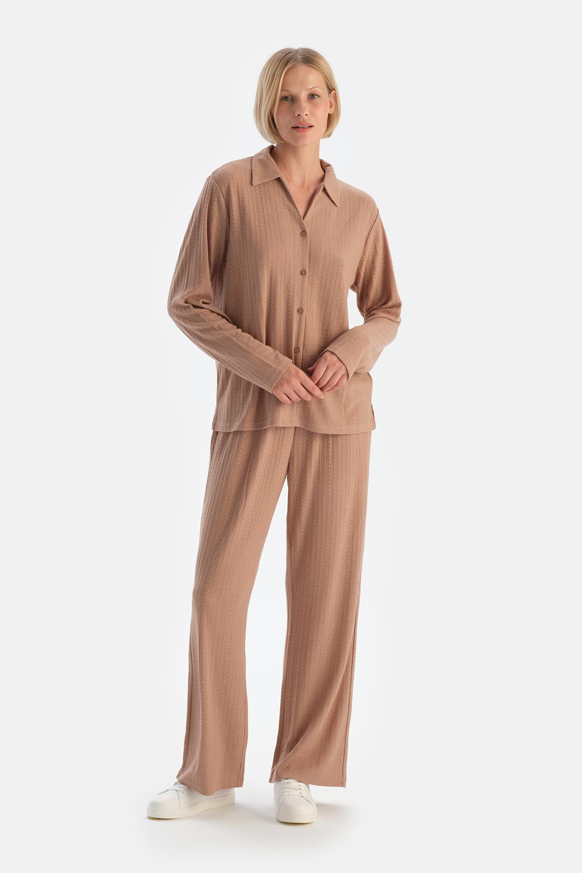 Beige KNITTING DETAIL SHIRT