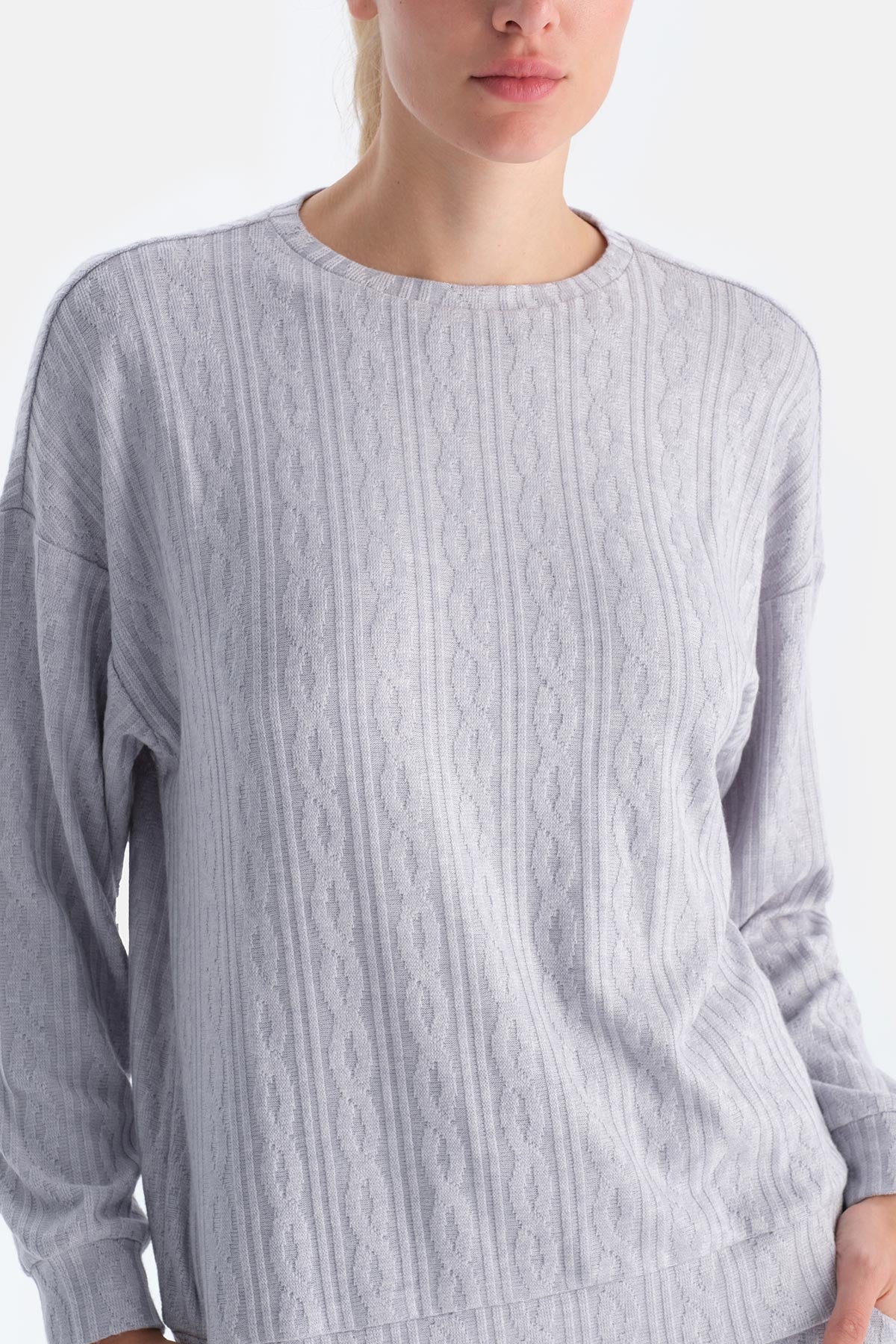 Grey KNITTING DETAIL CREW NECK SWEATSHIRT