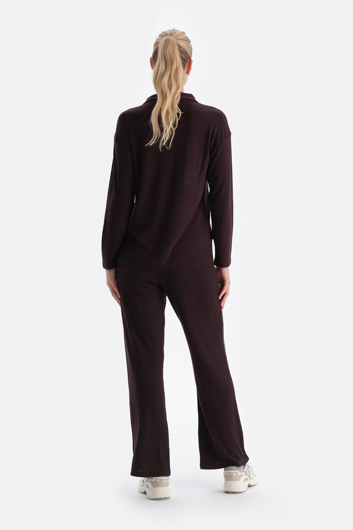 Dark Brown KNITTING DETAIL POLO NECK T-SHIRT