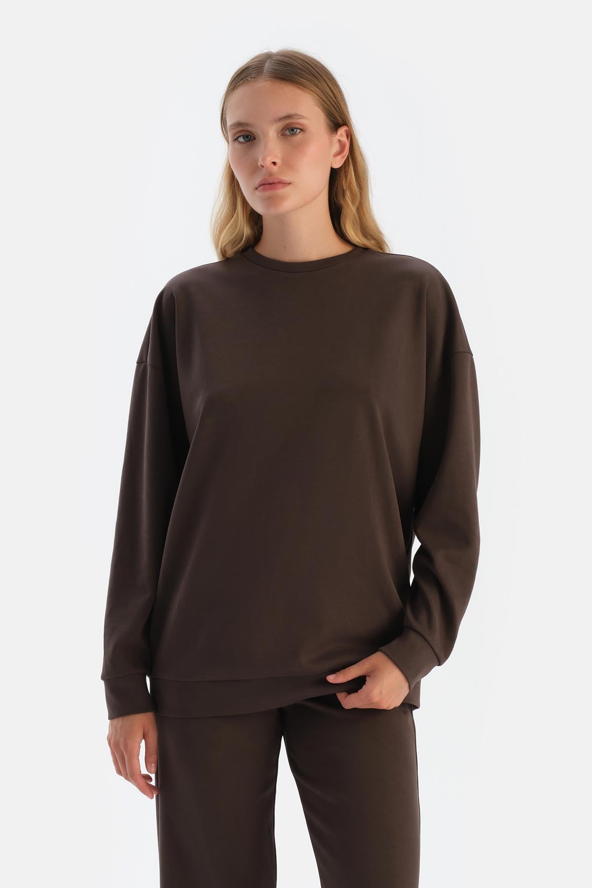 Dark Brown BASIC MODAL SWEATSHIRT