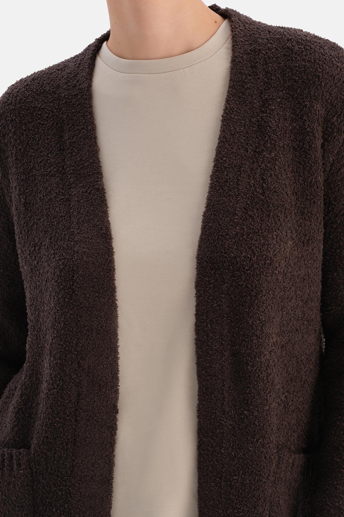 Dark Brown CHENILLE LONG CARDIGAN
