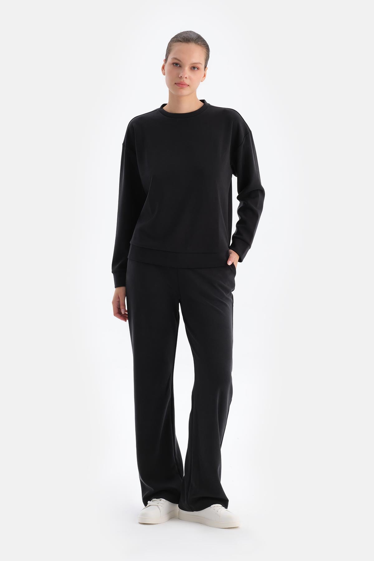 Siyah Basıc Modal Sweatshırt