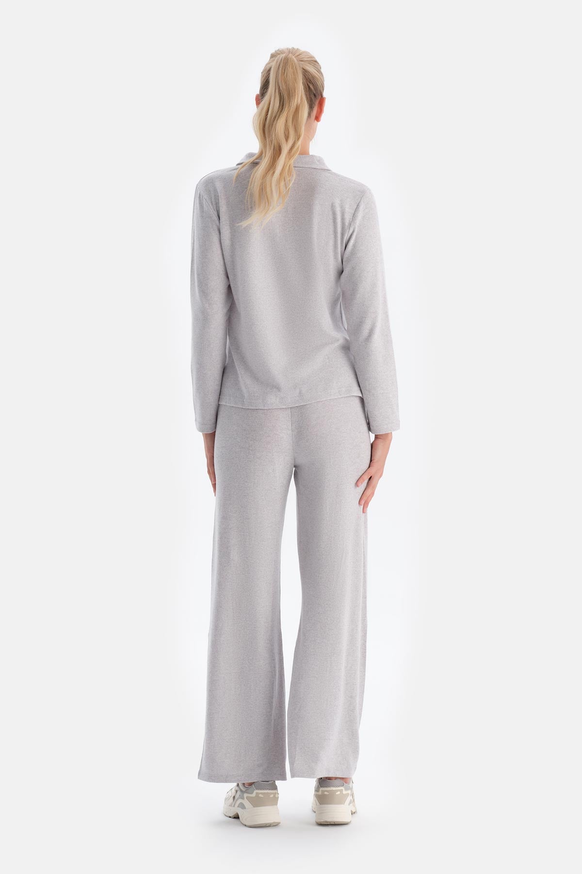 Grey Melange POLO NECK LONG SLEEVE BASIC TOP