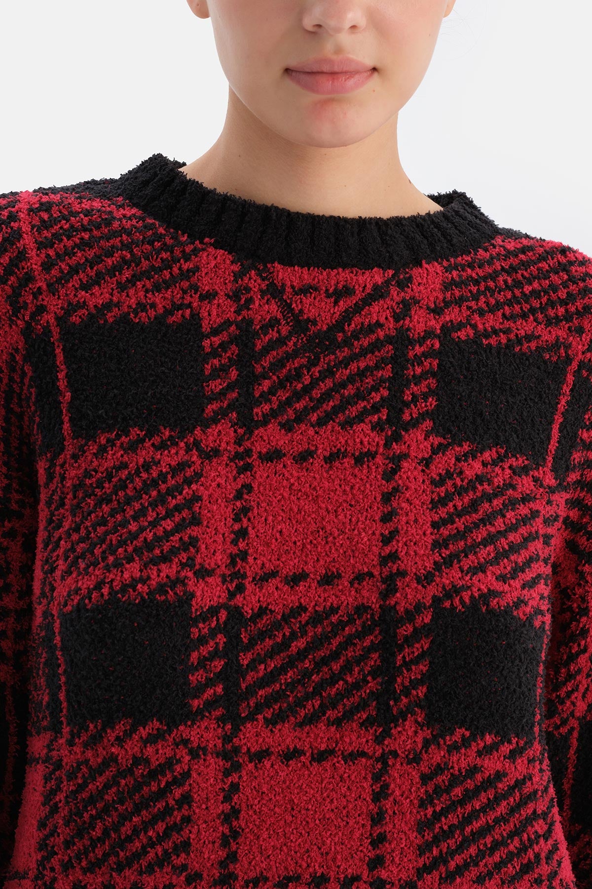 Kırmızı Ekoseli Polar Sweatshırt