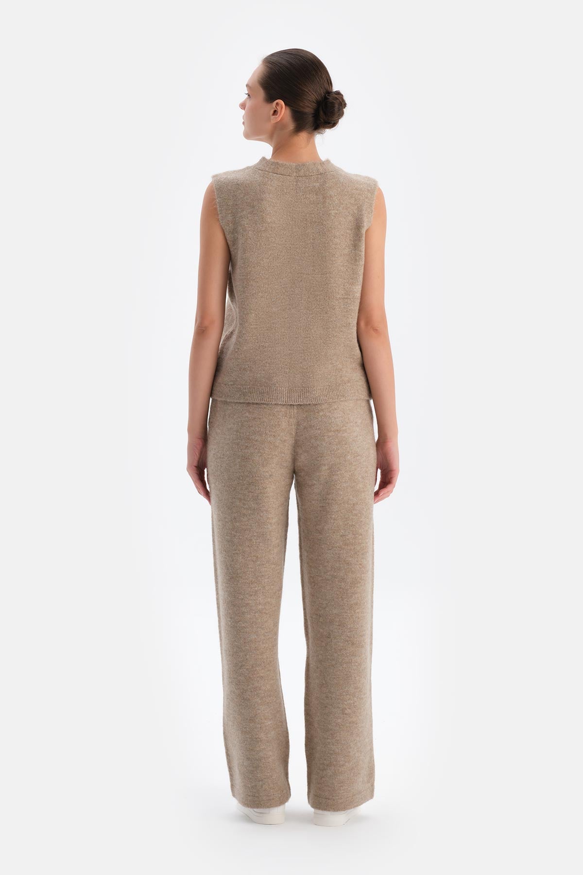 Beige V-NECK BUTTONED WOOL VEST