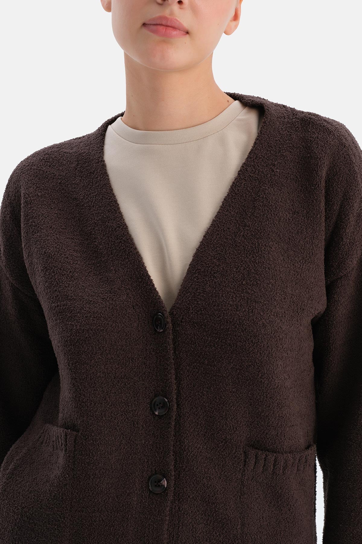 Koyu Kahve Şönil Kısa Hırka