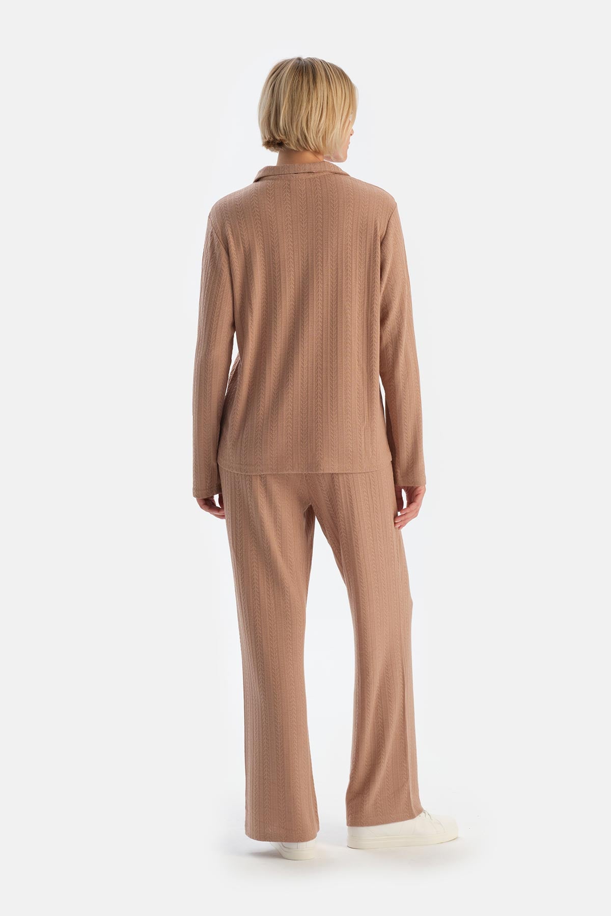 Beige KNIT DETAIL TROUSERS