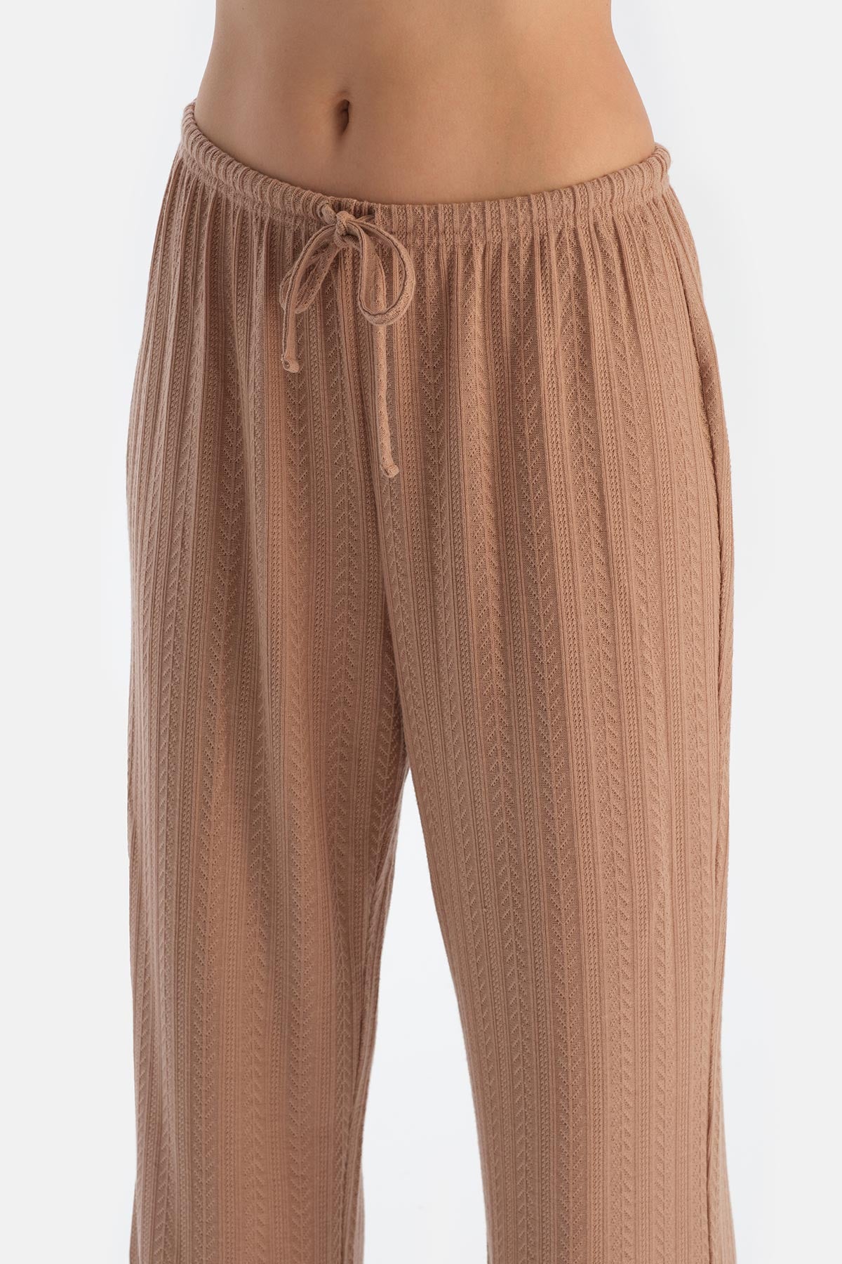 Beige KNIT DETAIL TROUSERS