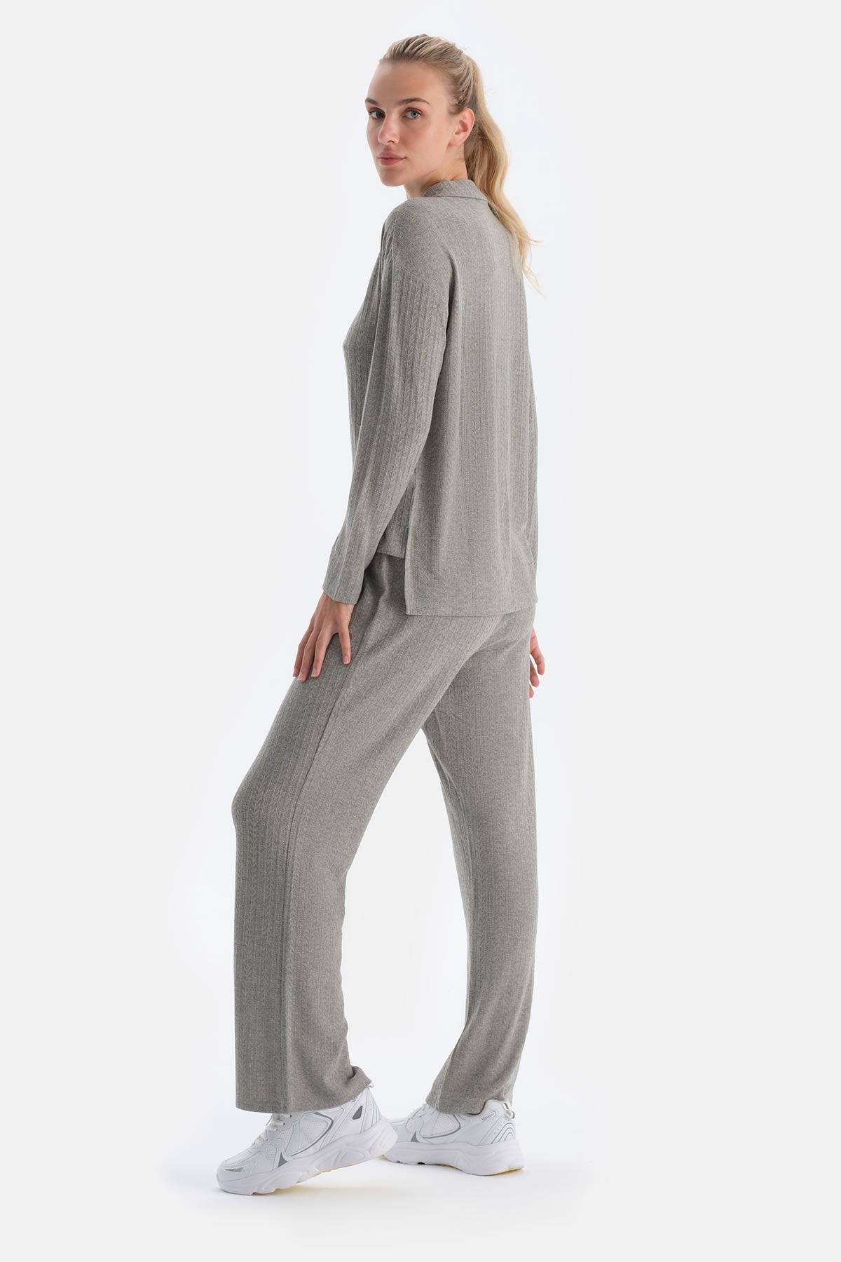 Grey Melange KNIT DETAIL TROUSERS