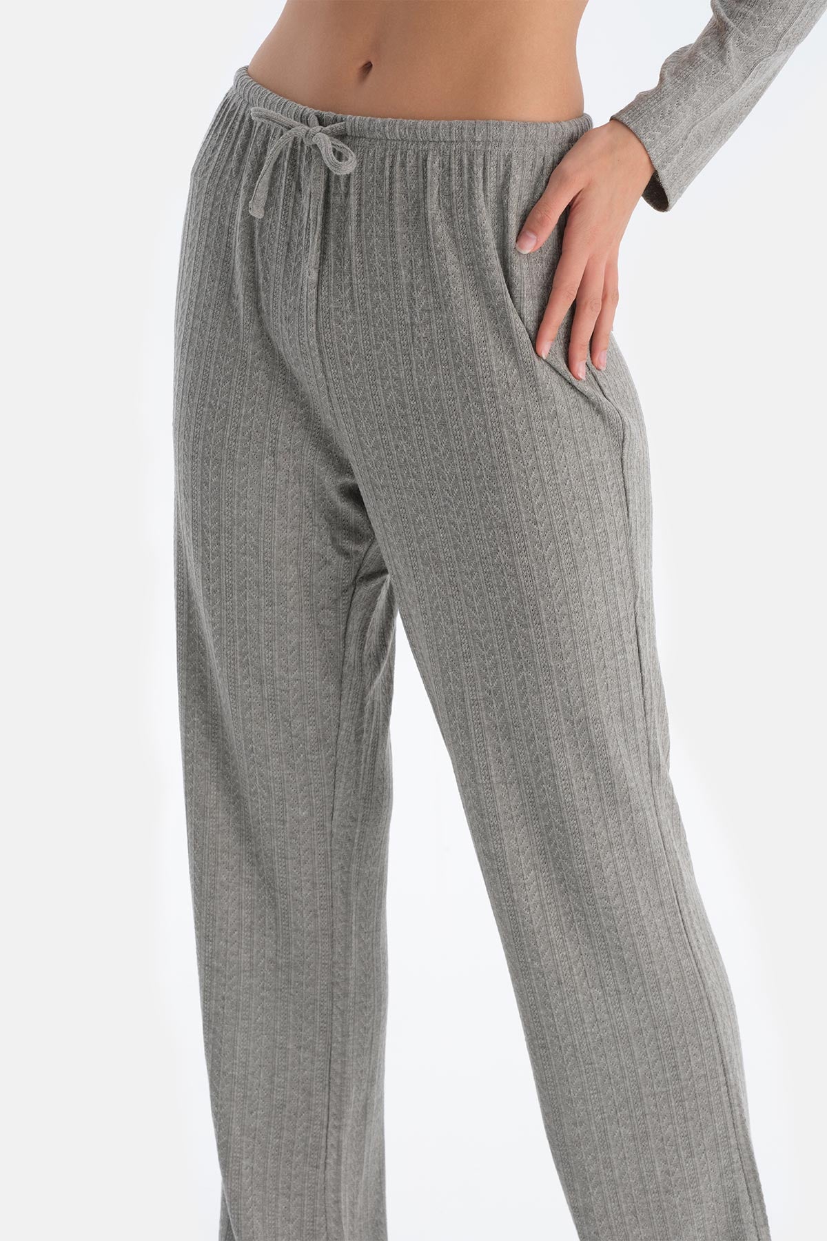 Grey Melange KNIT DETAIL TROUSERS