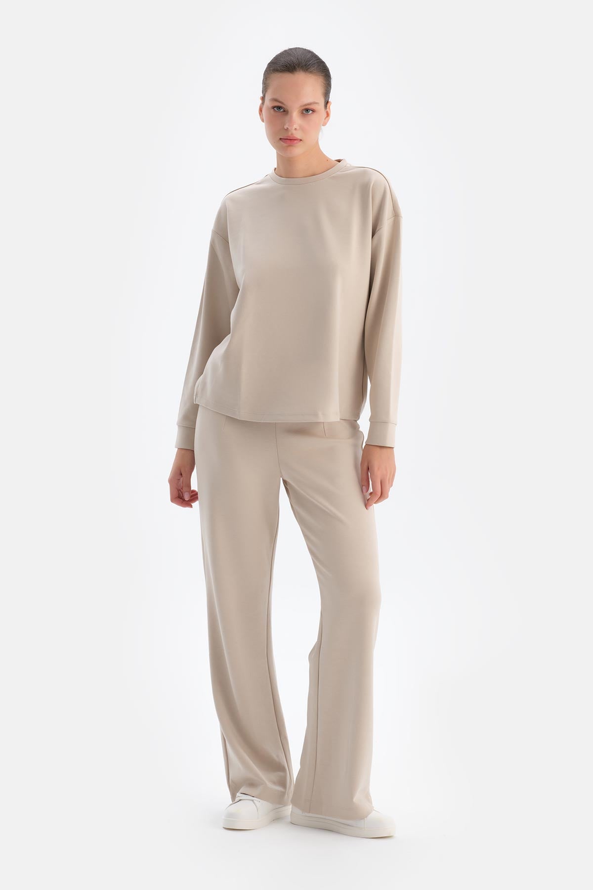 Krem Gizli Fermuarlı Modal Pantolon