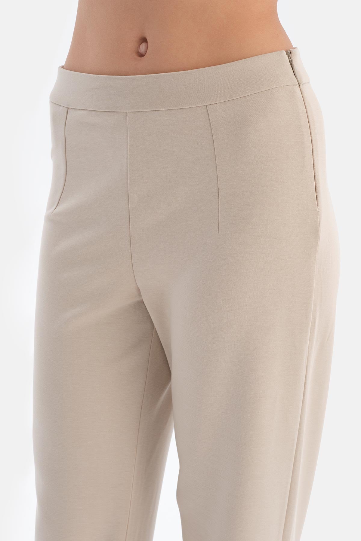 Krem Gizli Fermuarlı Modal Pantolon