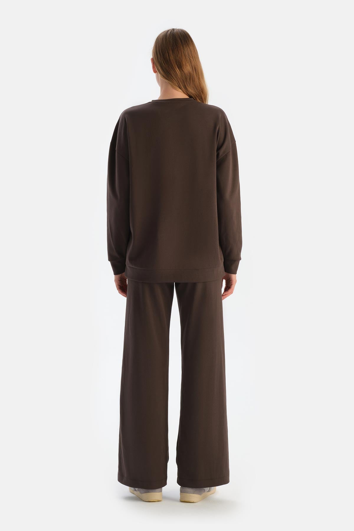 Dark Brown MODAL TROUSERS WITH HIDDEN ZIPPER