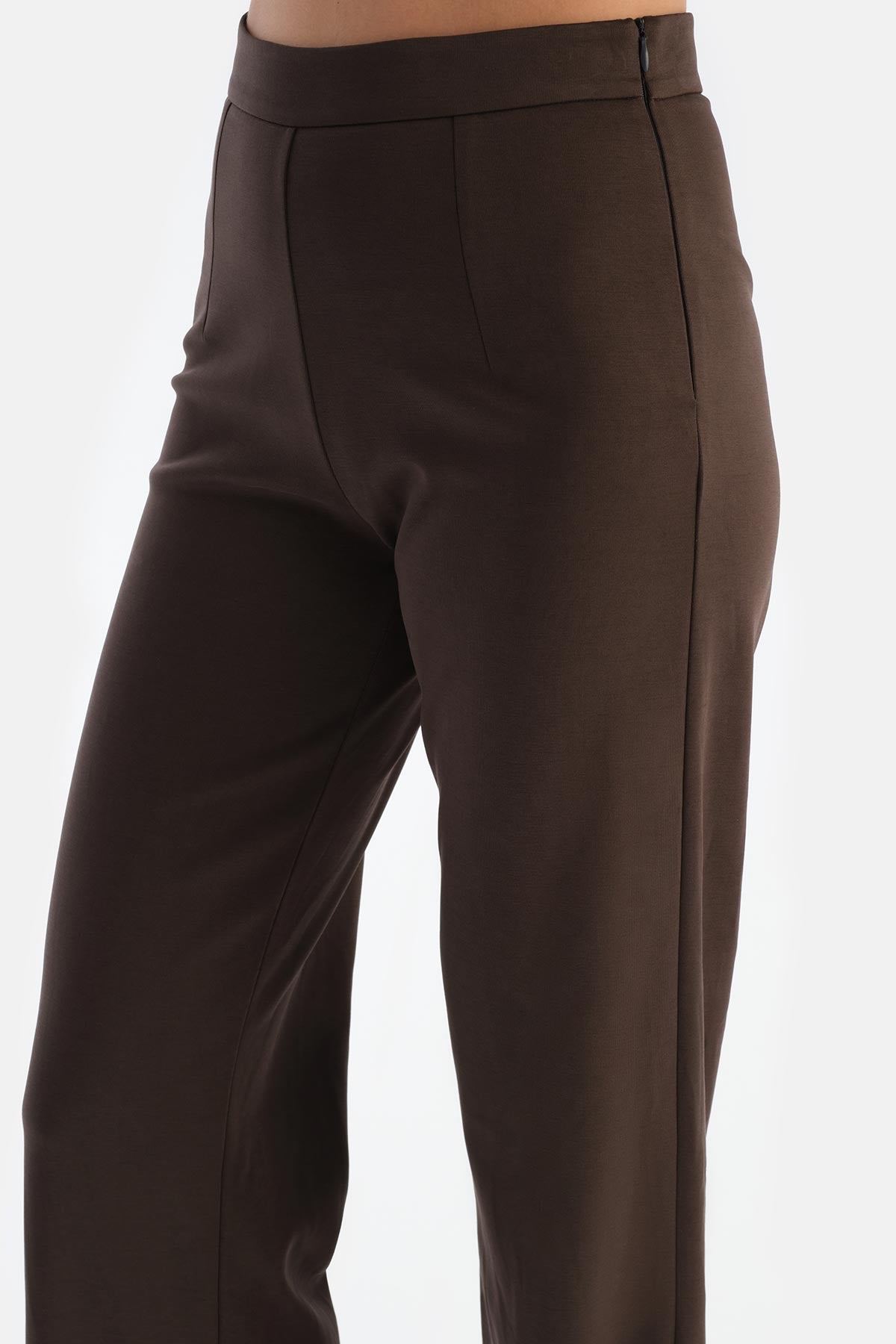 Dark Brown MODAL TROUSERS WITH HIDDEN ZIPPER