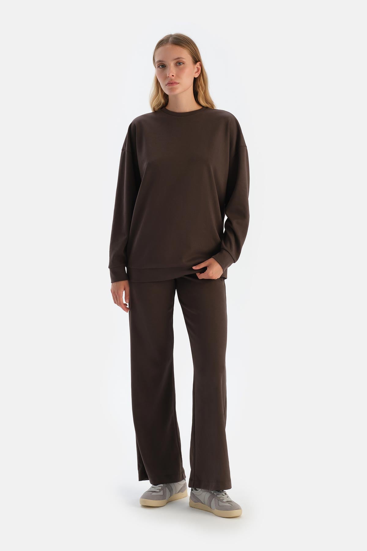 Dark Brown MODAL TROUSERS WITH HIDDEN ZIPPER