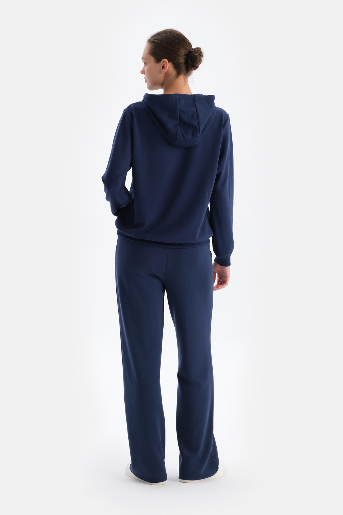 Navy WIDE LEG RIBBED BASIC MODAL TROUSERS