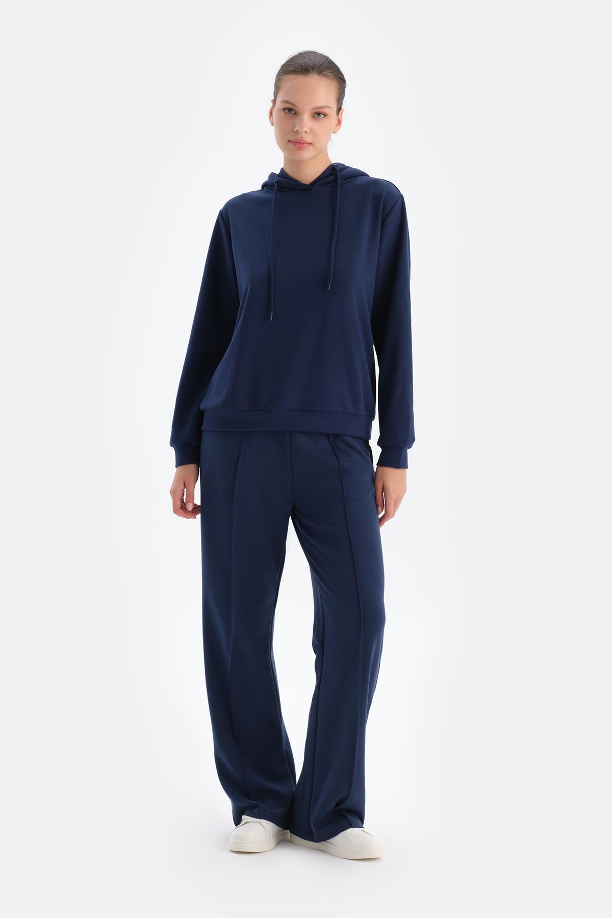 Navy WIDE LEG RIBBED BASIC MODAL TROUSERS
