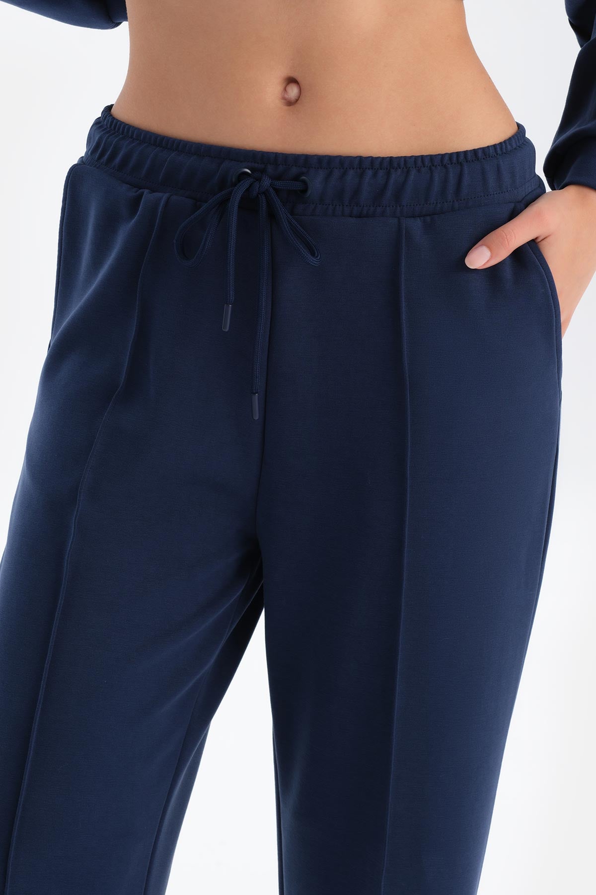 Navy WIDE LEG RIBBED BASIC MODAL TROUSERS
