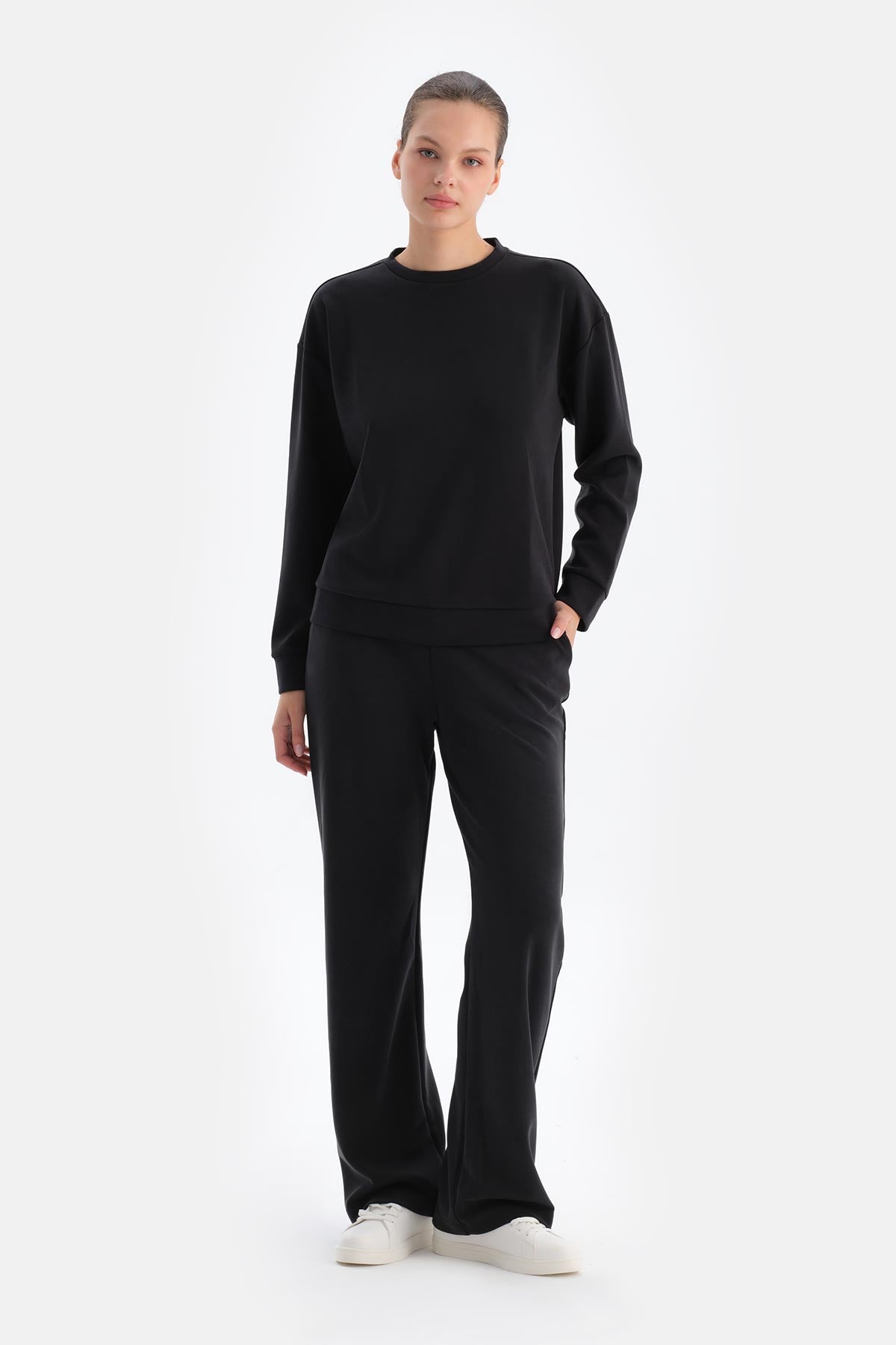 Black WIDE LEG BASIC MODAL TROUSERS