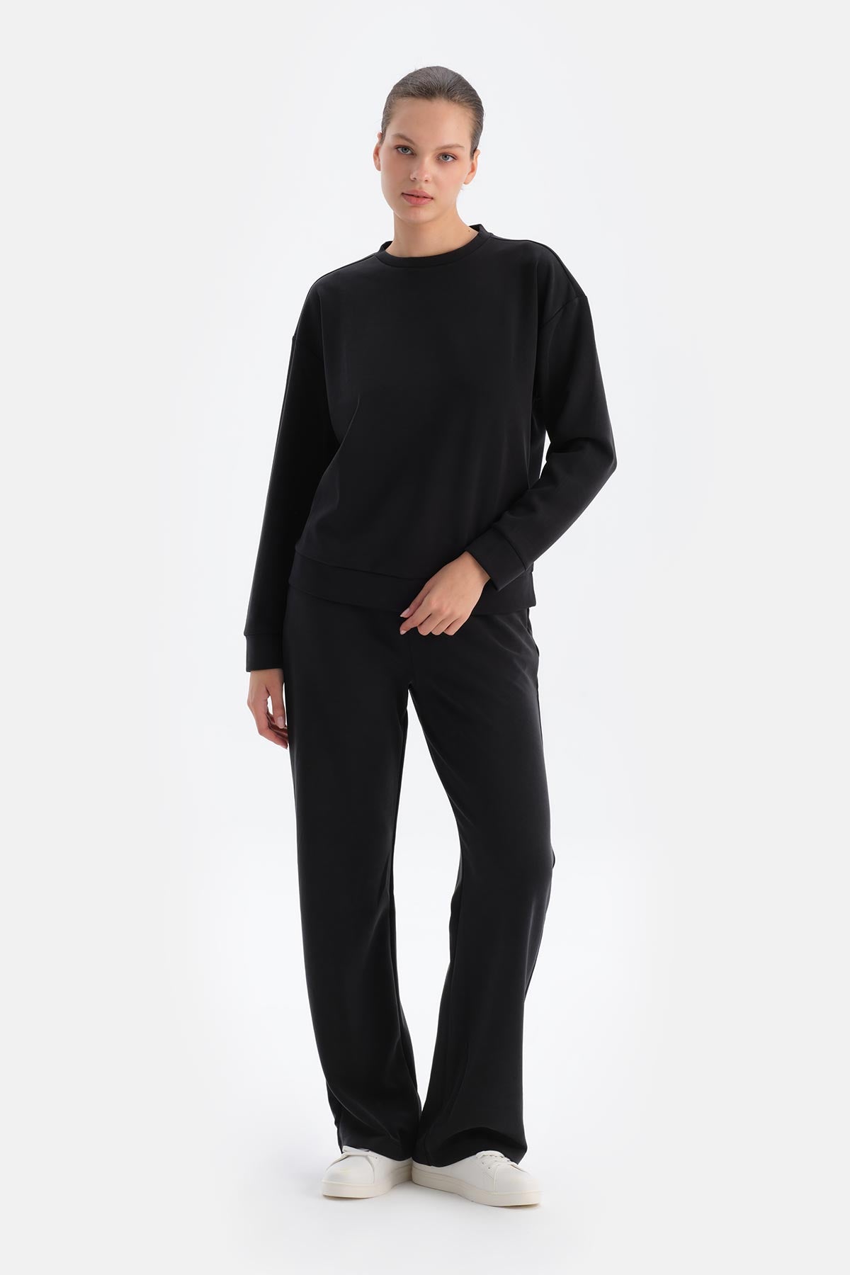 Black WIDE LEG BASIC MODAL TROUSERS