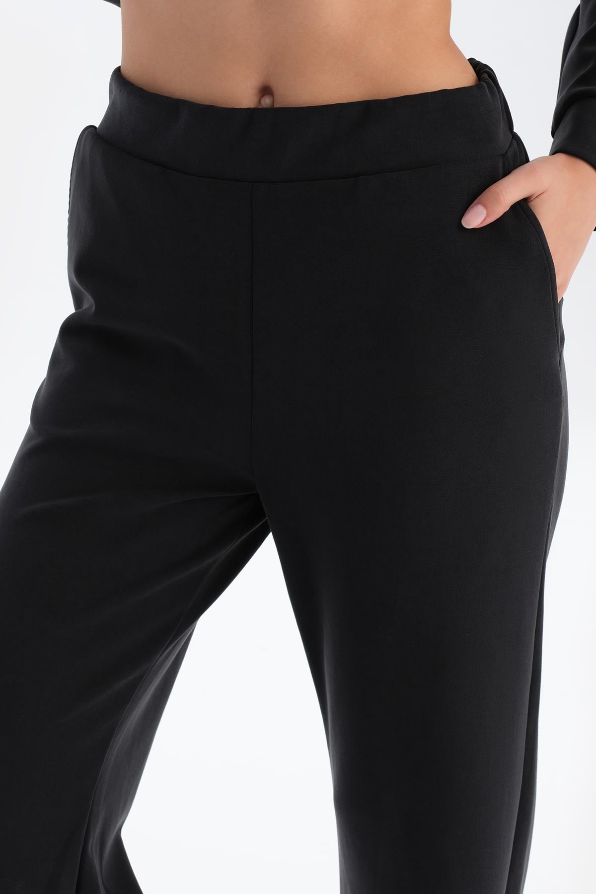 Black WIDE LEG BASIC MODAL TROUSERS