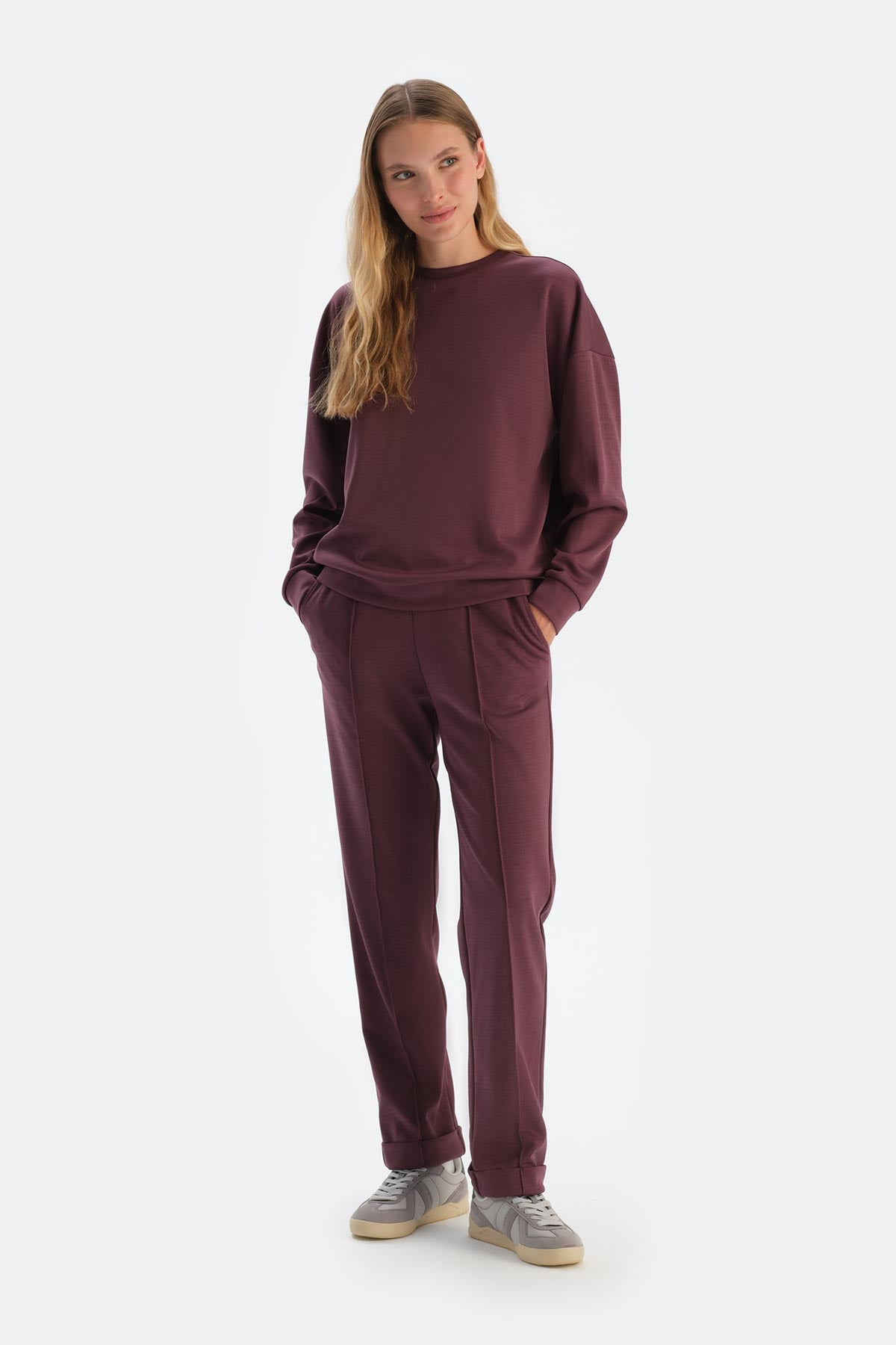 Damson RIBBED MODAL TROUSERS