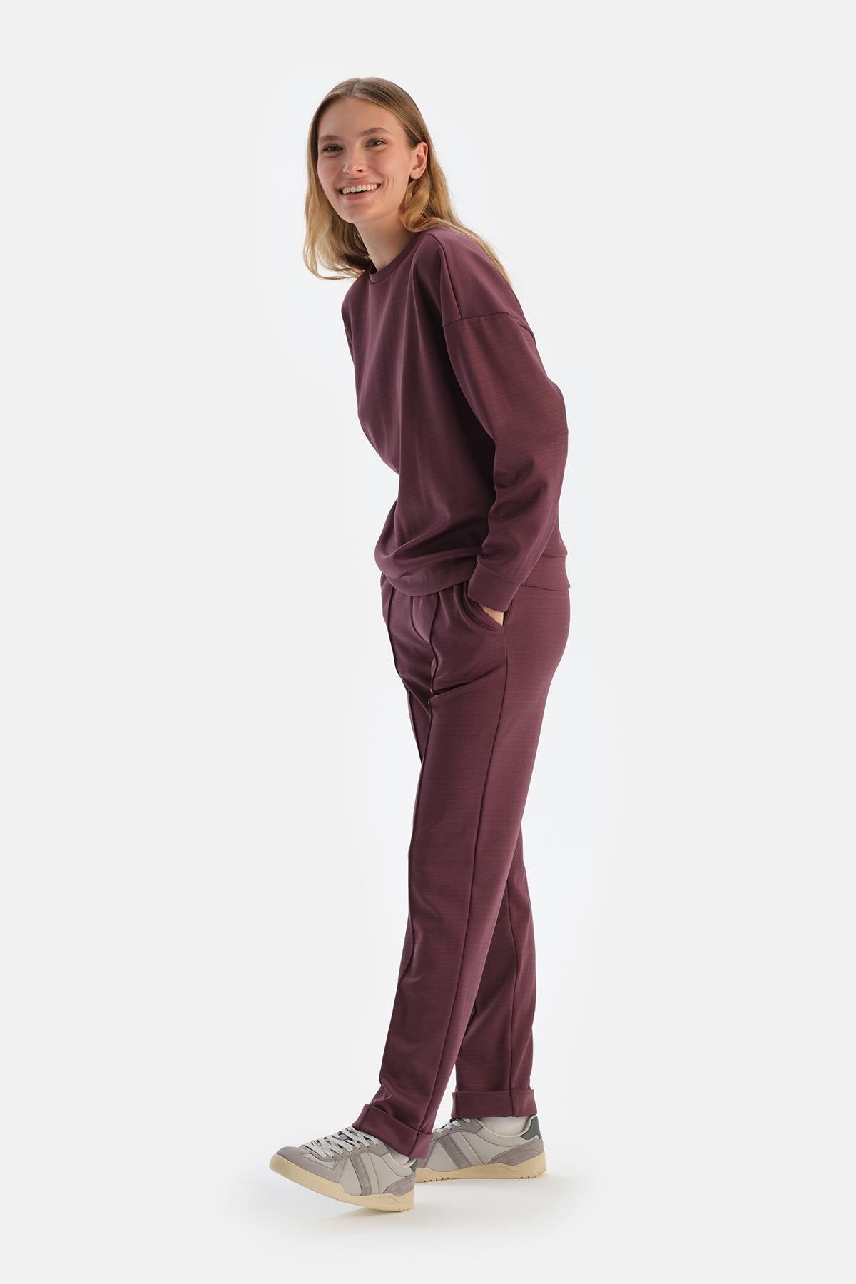 Damson RIBBED MODAL TROUSERS