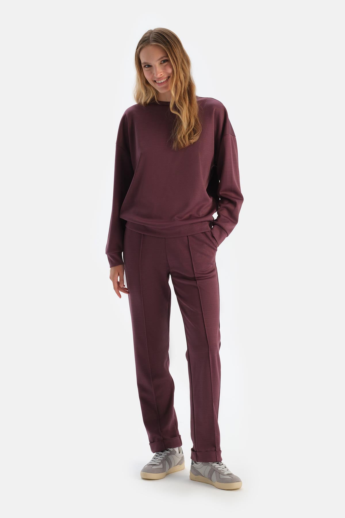 Damson RIBBED MODAL TROUSERS