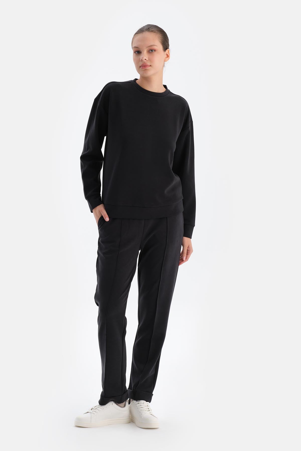 Black RIBBED MODAL TROUSERS