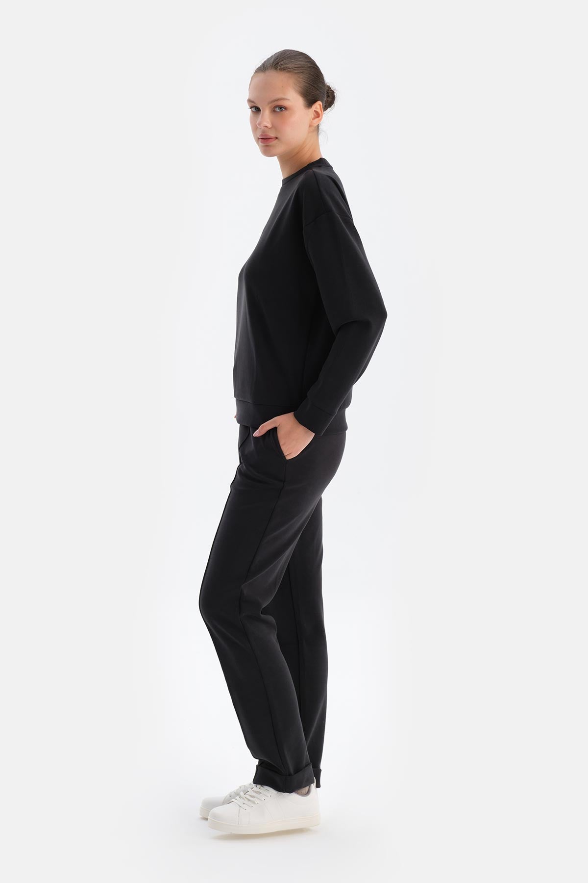 Black RIBBED MODAL TROUSERS