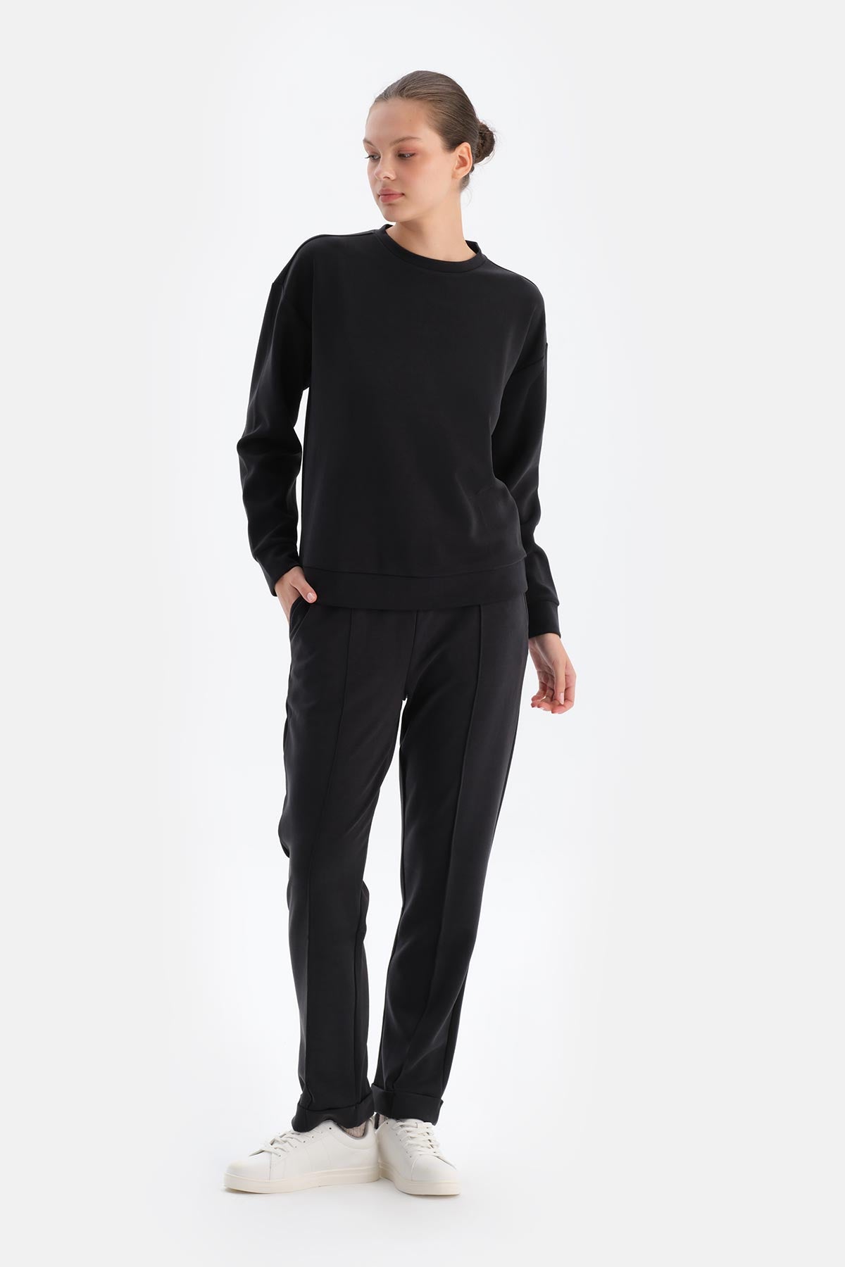 Black RIBBED MODAL TROUSERS