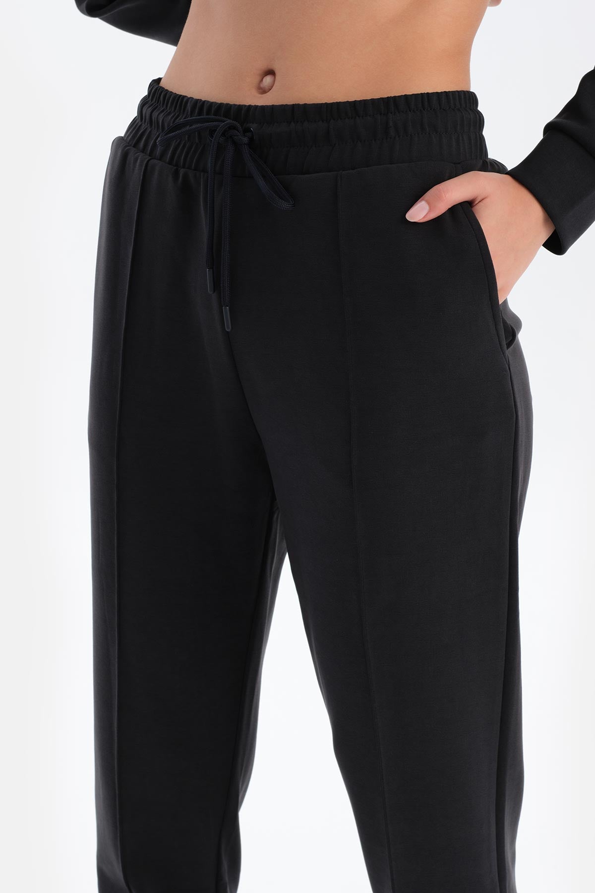 Black RIBBED MODAL TROUSERS
