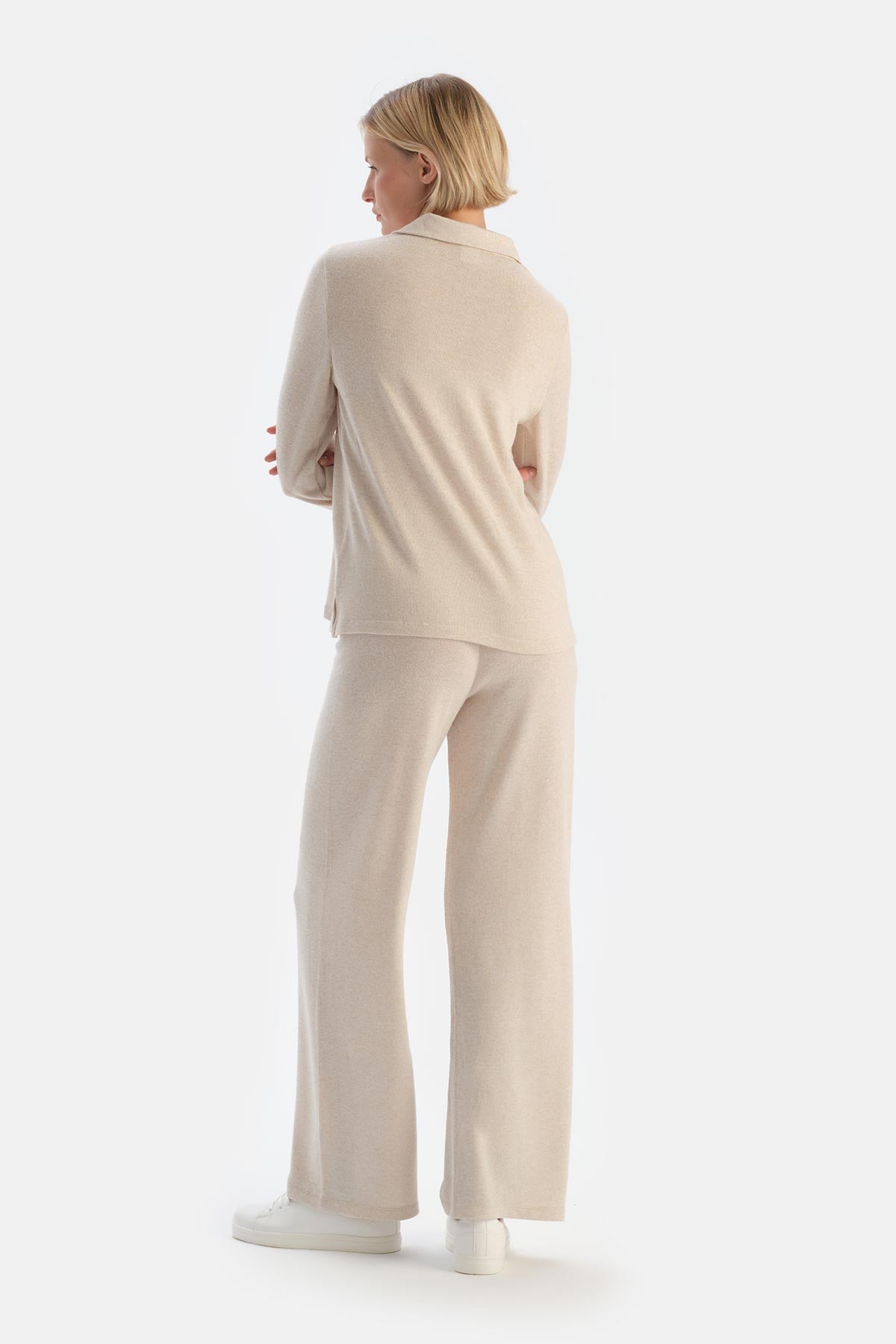 Ecru HIGH WAIST WIDE LEG BASIC PANTS