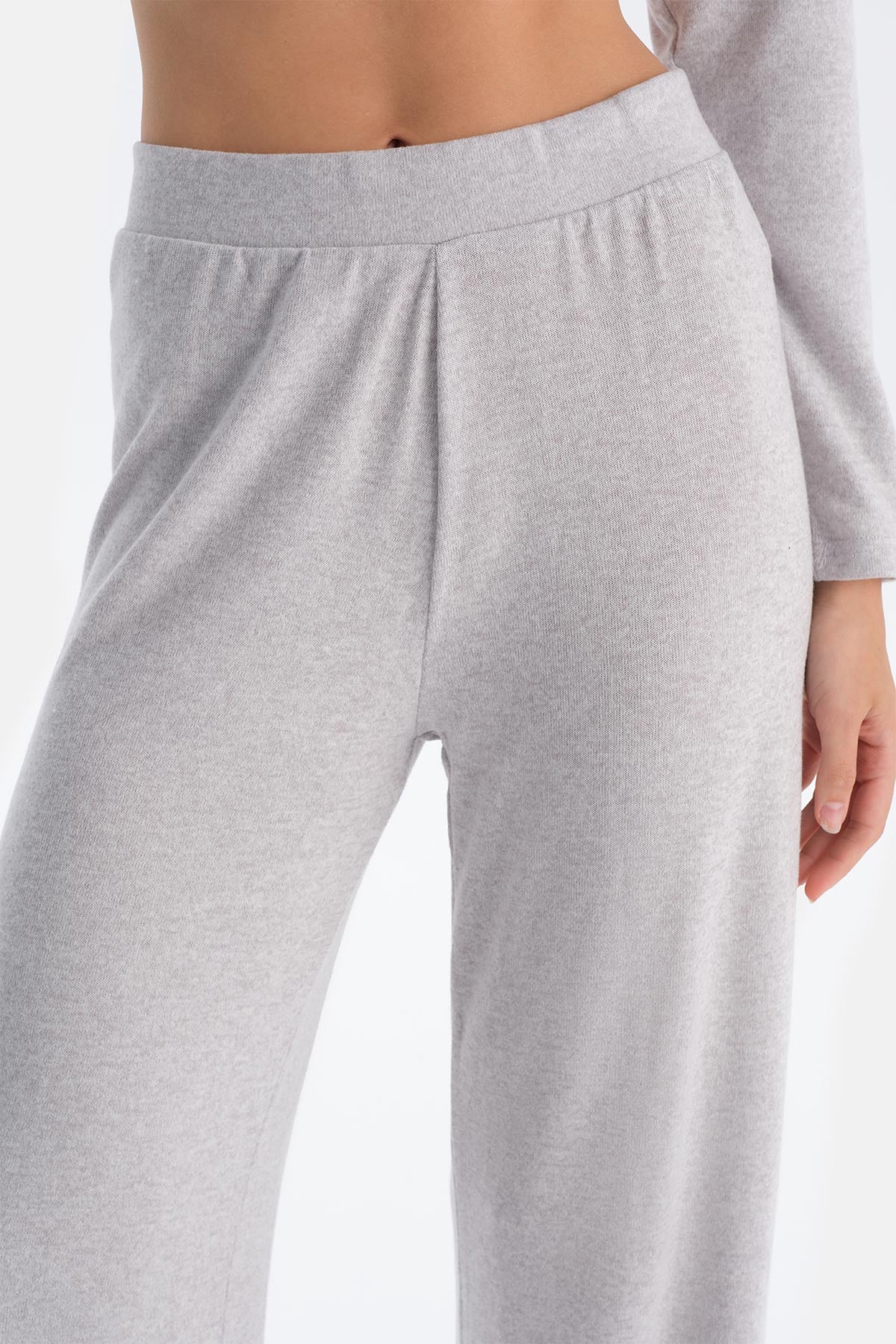 Gri Melanj Yüksek Bel Bol Paça Basıc Pantolon